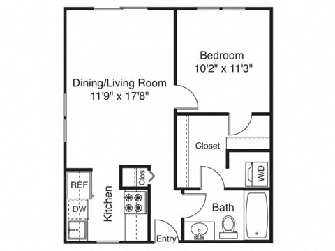 Floor plan for 1 bed, 1 bath, 660 sqft